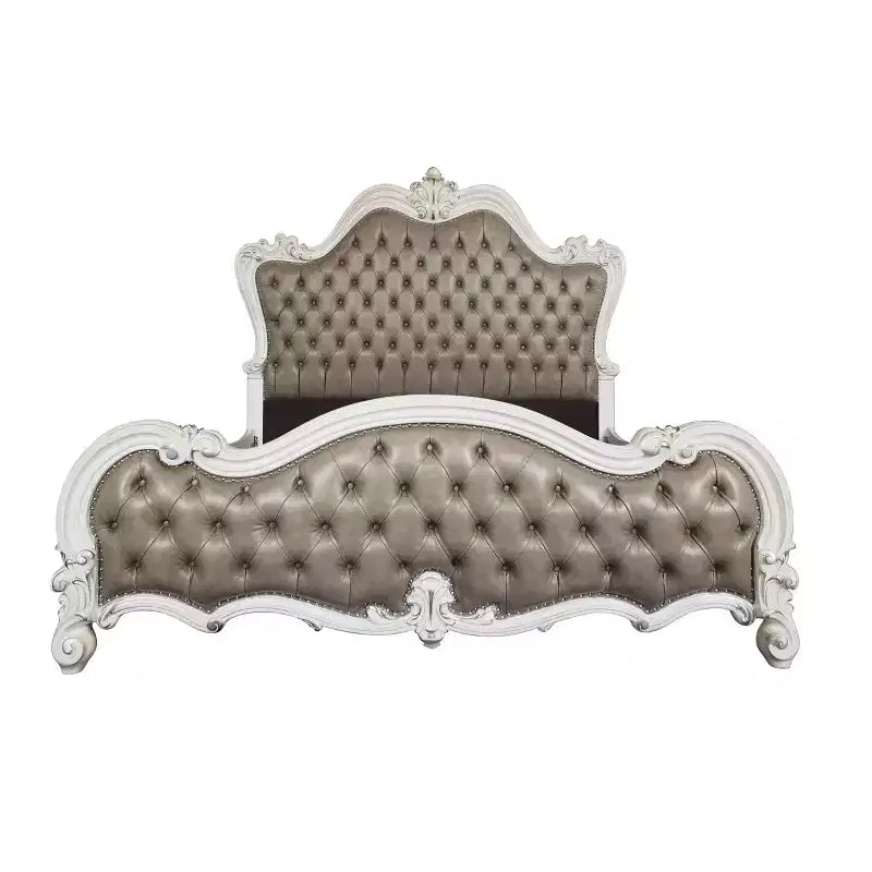 Lit Queen 99" en similicuir gris vintage, capitonné