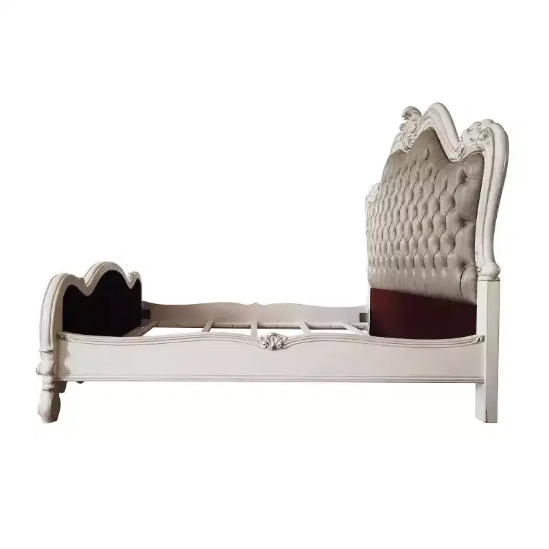Lit Queen 99" en similicuir gris vintage, capitonné