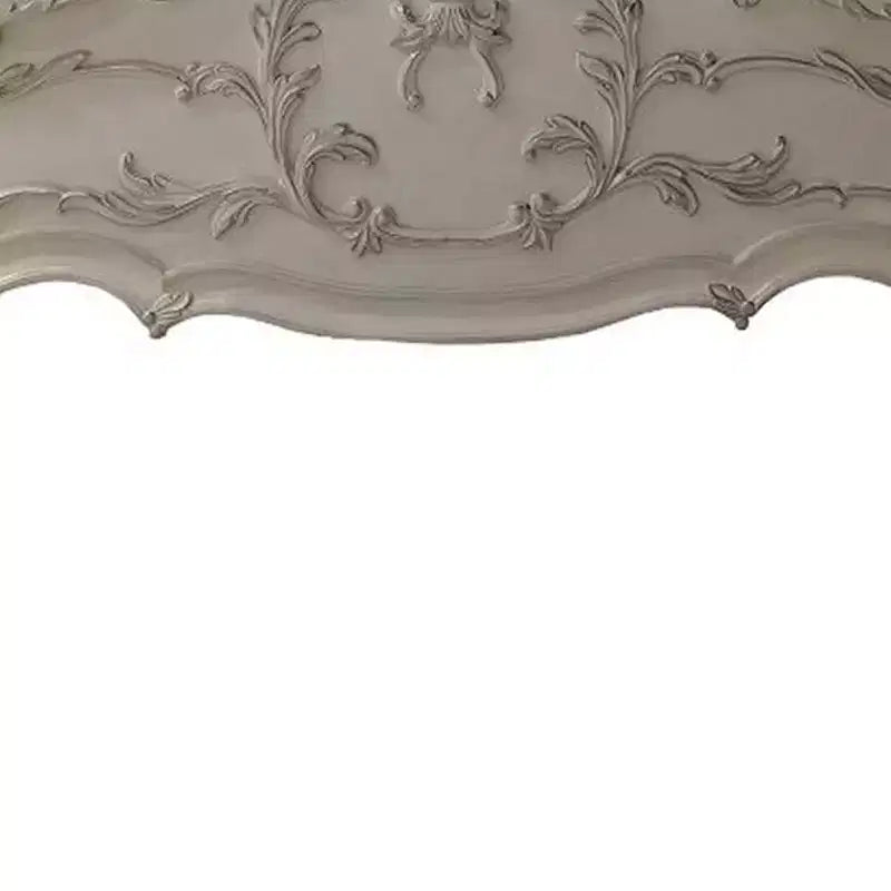 Grand lit double 92" avec sculptures de style rococo et similicuir
