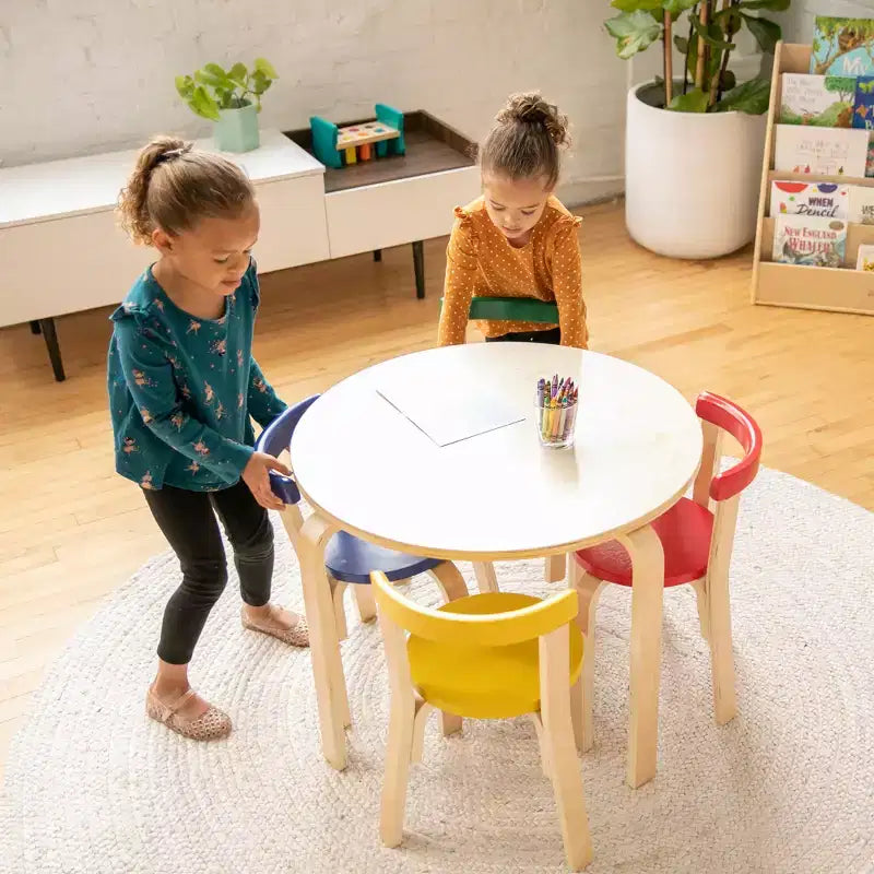Ensemble de 5 meubles pour enfants ECR4Kids, table en bois courbé et chaises à dossier incurvé
