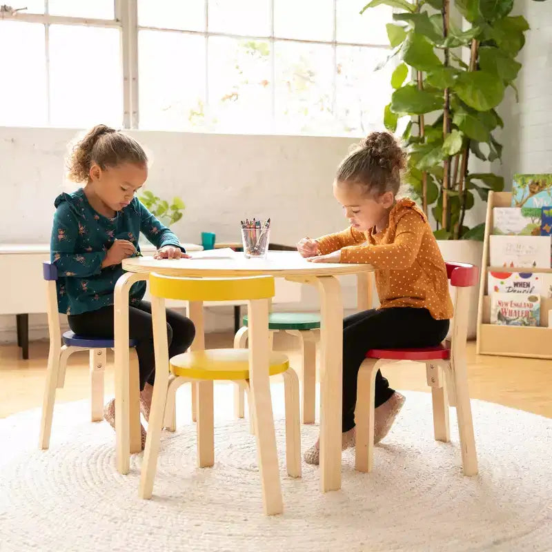 Ensemble de 5 meubles pour enfants ECR4Kids, table en bois courbé et chaises à dossier incurvé