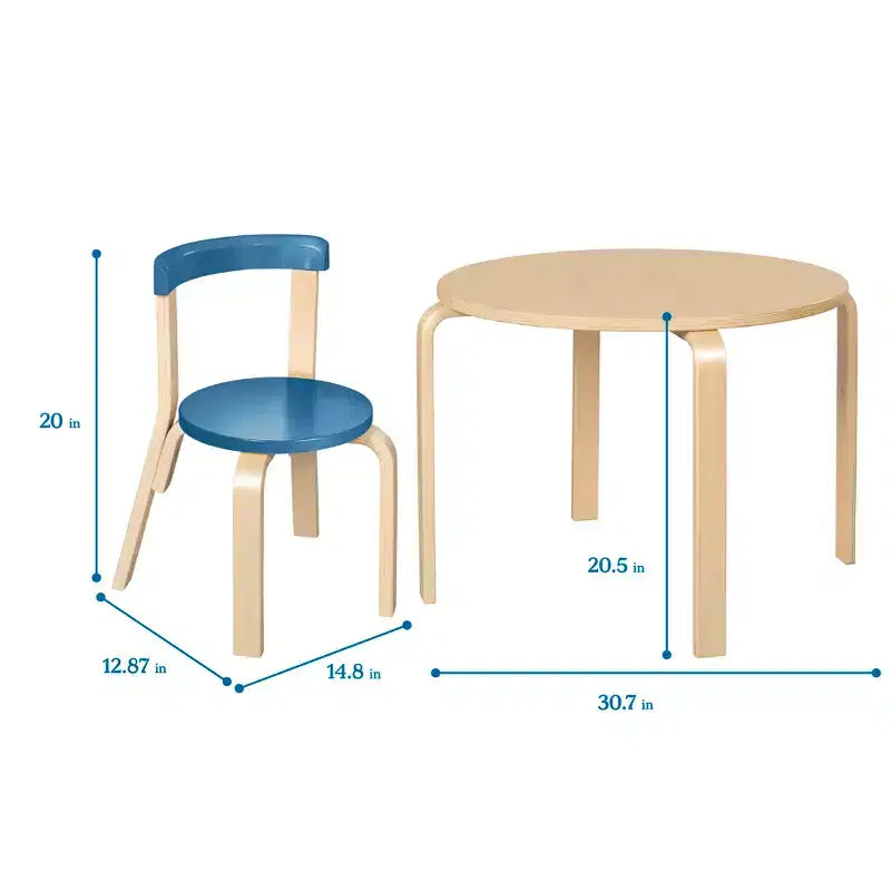 Ensemble de 5 meubles pour enfants ECR4Kids, table en bois courbé et chaises à dossier incurvé