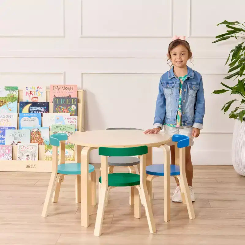 Ensemble de 5 meubles pour enfants ECR4Kids, table en bois courbé et chaises à dossier incurvé