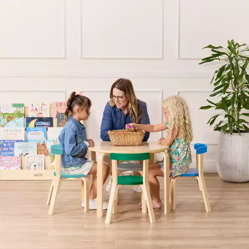 Ensemble de 5 meubles pour enfants ECR4Kids, table en bois courbé et chaises à dossier incurvé