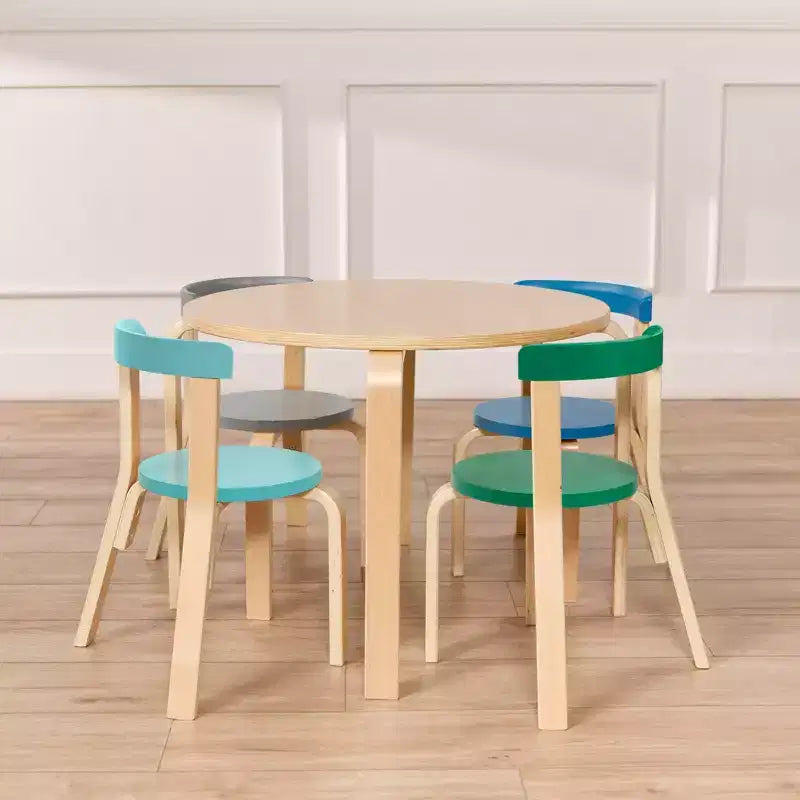 Ensemble de 5 meubles pour enfants ECR4Kids, table en bois courbé et chaises à dossier incurvé