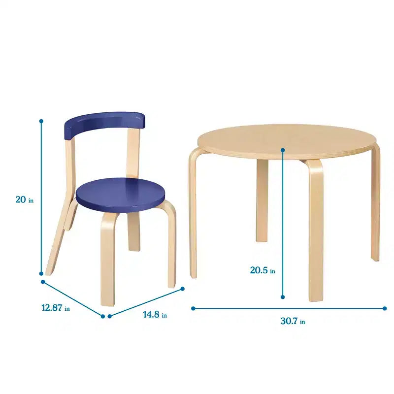 Ensemble de 5 meubles pour enfants ECR4Kids, table en bois courbé et chaises à dossier incurvé