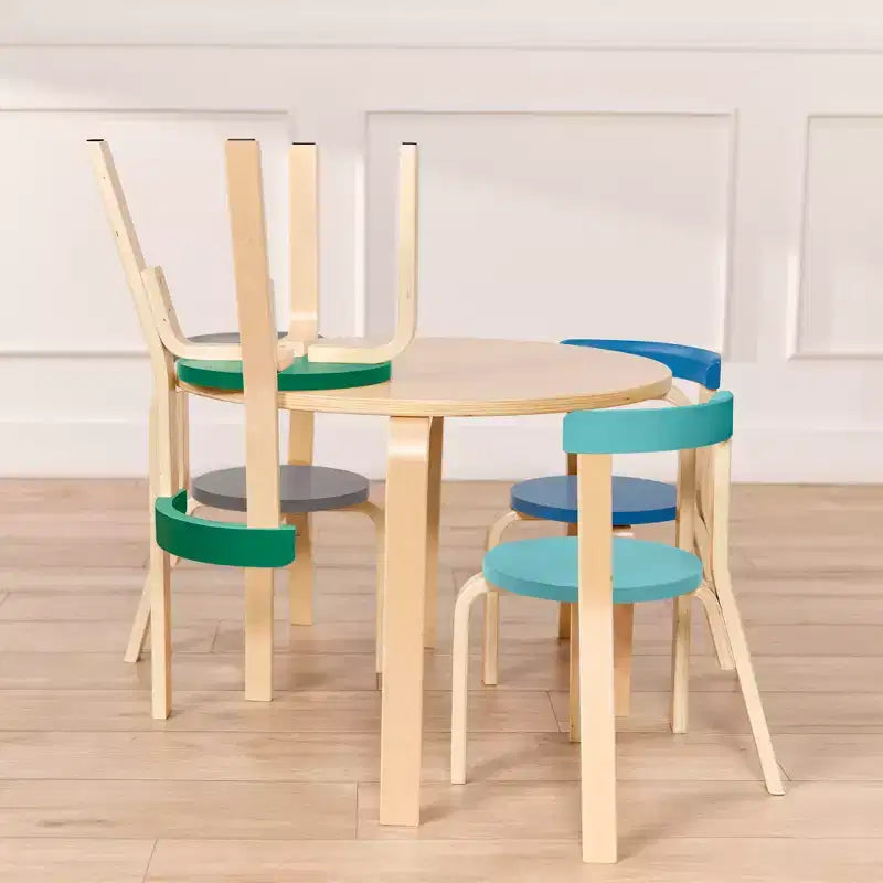 Ensemble de 5 meubles pour enfants ECR4Kids, table en bois courbé et chaises à dossier incurvé