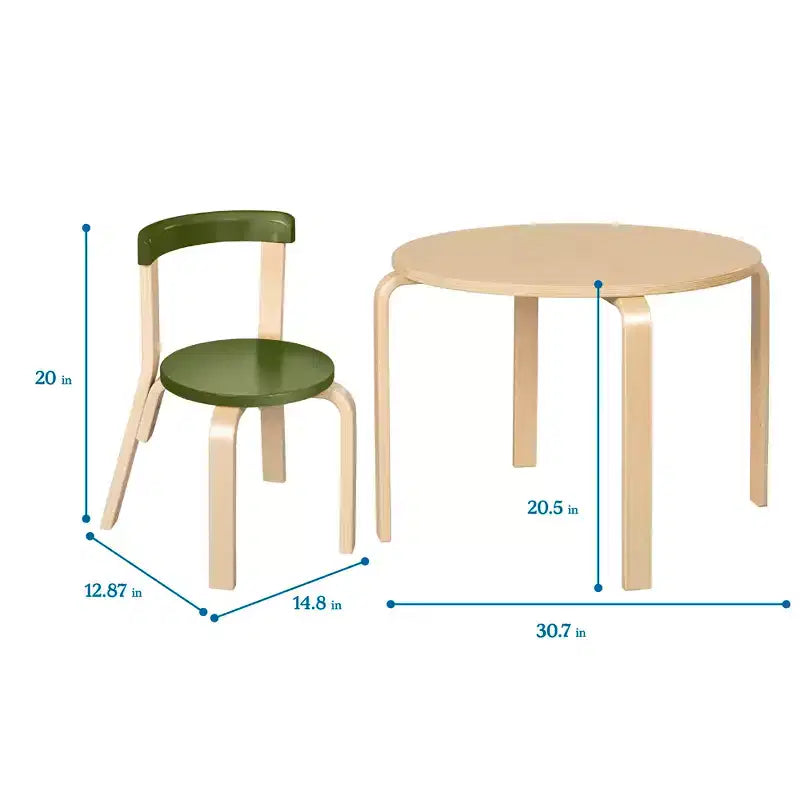 Ensemble de 5 meubles pour enfants ECR4Kids, table en bois courbé et chaises à dossier incurvé