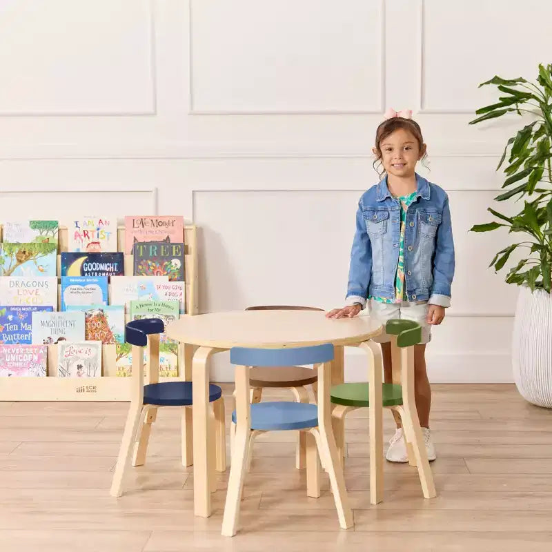 Ensemble de 5 meubles pour enfants ECR4Kids, table en bois courbé et chaises à dossier incurvé