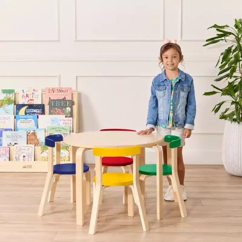 Ensemble de 5 meubles pour enfants ECR4Kids, table en bois courbé et chaises à dossier incurvé