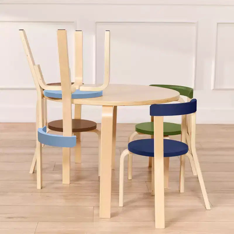 Ensemble de 5 meubles pour enfants ECR4Kids, table en bois courbé et chaises à dossier incurvé