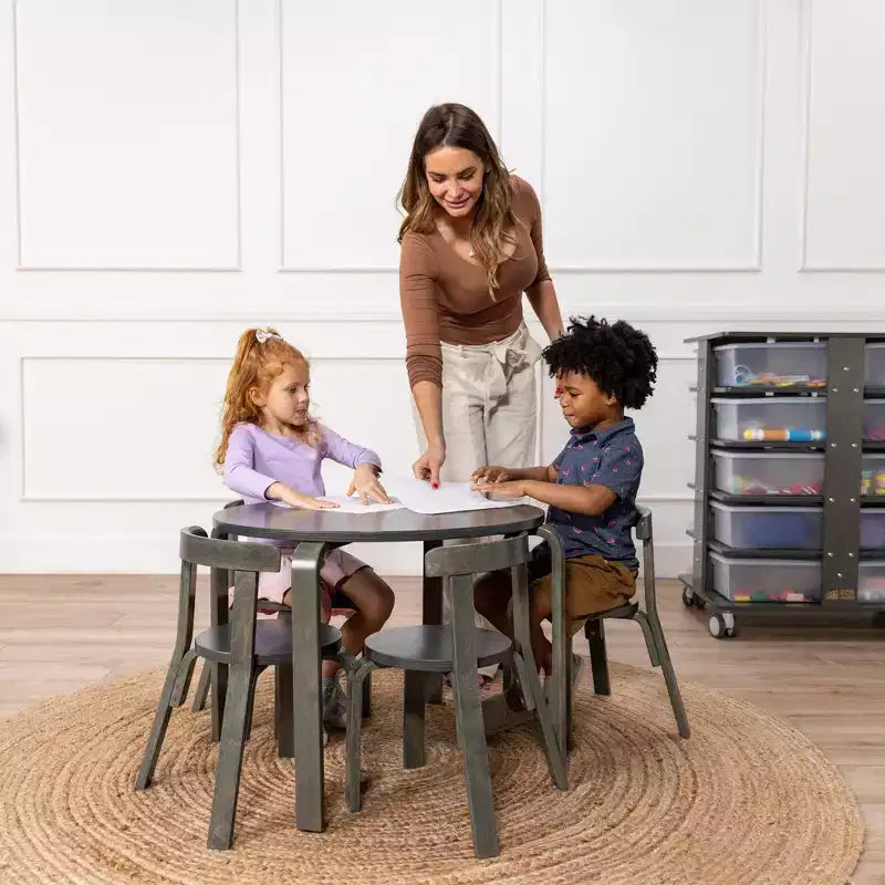 Ensemble de 5 meubles pour enfants ECR4Kids, table en bois courbé et chaises à dossier incurvé