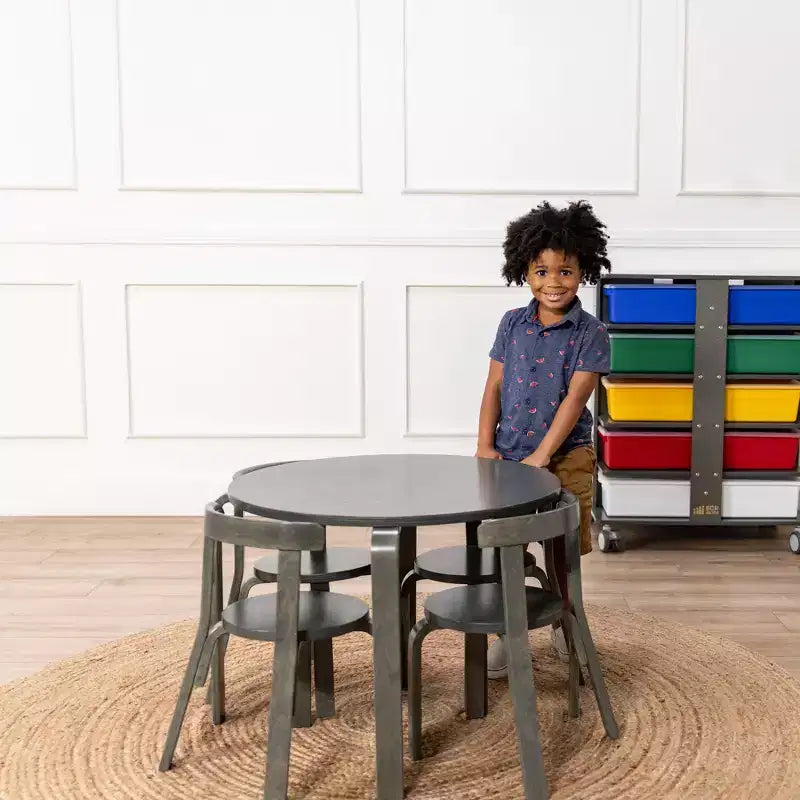 Ensemble de 5 meubles pour enfants ECR4Kids, table en bois courbé et chaises à dossier incurvé