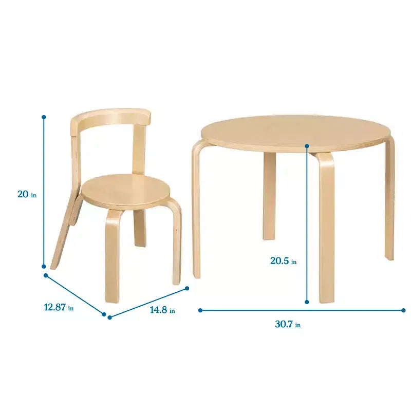 Ensemble de 5 meubles pour enfants ECR4Kids, table en bois courbé et chaises à dossier incurvé
