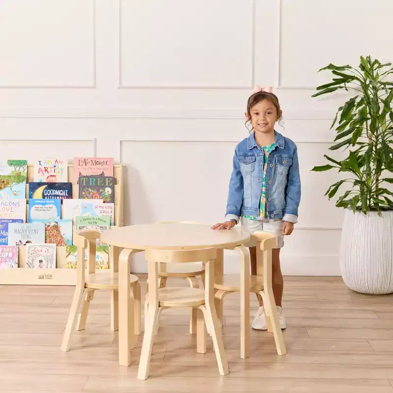 Ensemble de 5 meubles pour enfants ECR4Kids, table en bois courbé et chaises à dossier incurvé