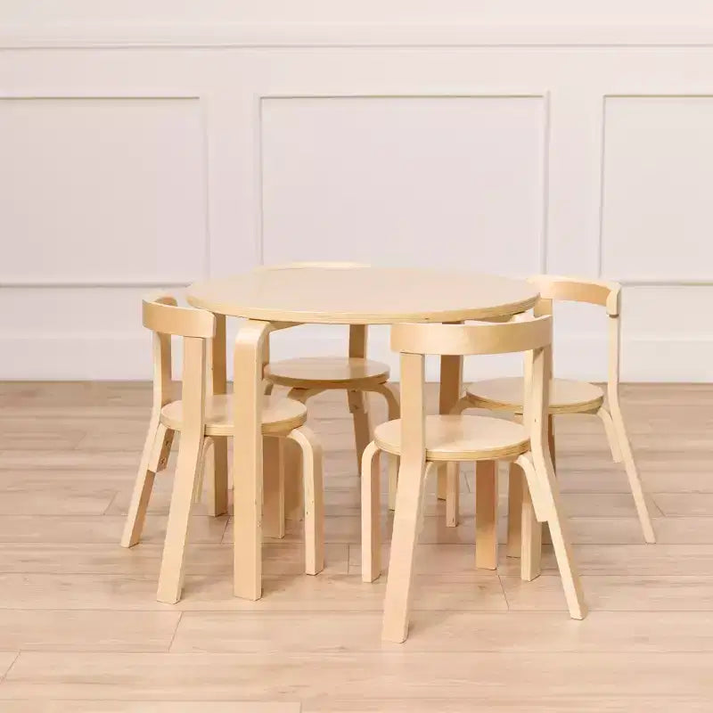 Ensemble de 5 meubles pour enfants ECR4Kids, table en bois courbé et chaises à dossier incurvé