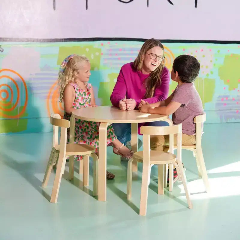 Ensemble de 5 meubles pour enfants ECR4Kids, table en bois courbé et chaises à dossier incurvé