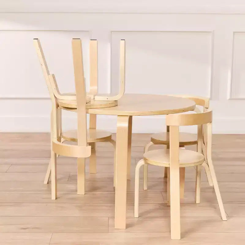 Ensemble de 5 meubles pour enfants ECR4Kids, table en bois courbé et chaises à dossier incurvé