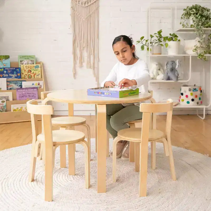 Ensemble de 5 meubles pour enfants ECR4Kids, table en bois courbé et chaises à dossier incurvé