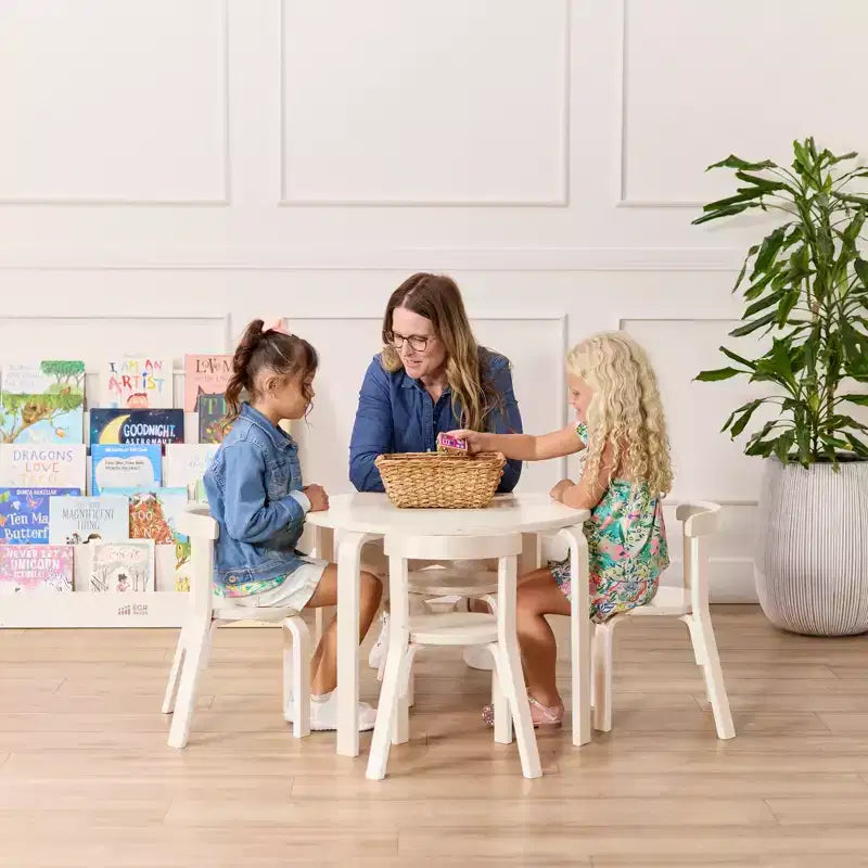 Ensemble de 5 meubles pour enfants ECR4Kids, table en bois courbé et chaises à dossier incurvé