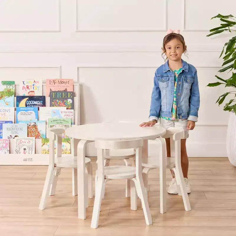 Ensemble de 5 meubles pour enfants ECR4Kids, table en bois courbé et chaises à dossier incurvé