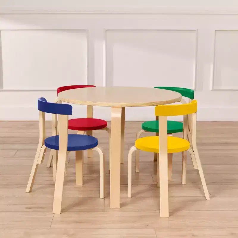 Ensemble de 5 meubles pour enfants ECR4Kids, table en bois courbé et chaises à dossier incurvé