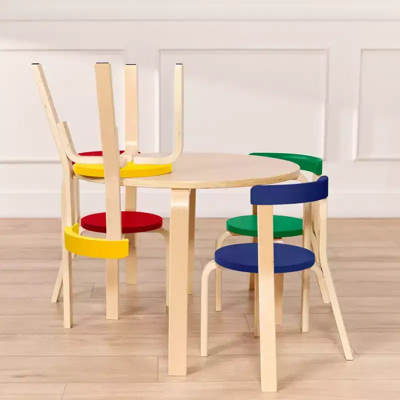 Ensemble de 5 meubles pour enfants ECR4Kids, table en bois courbé et chaises à dossier incurvé
