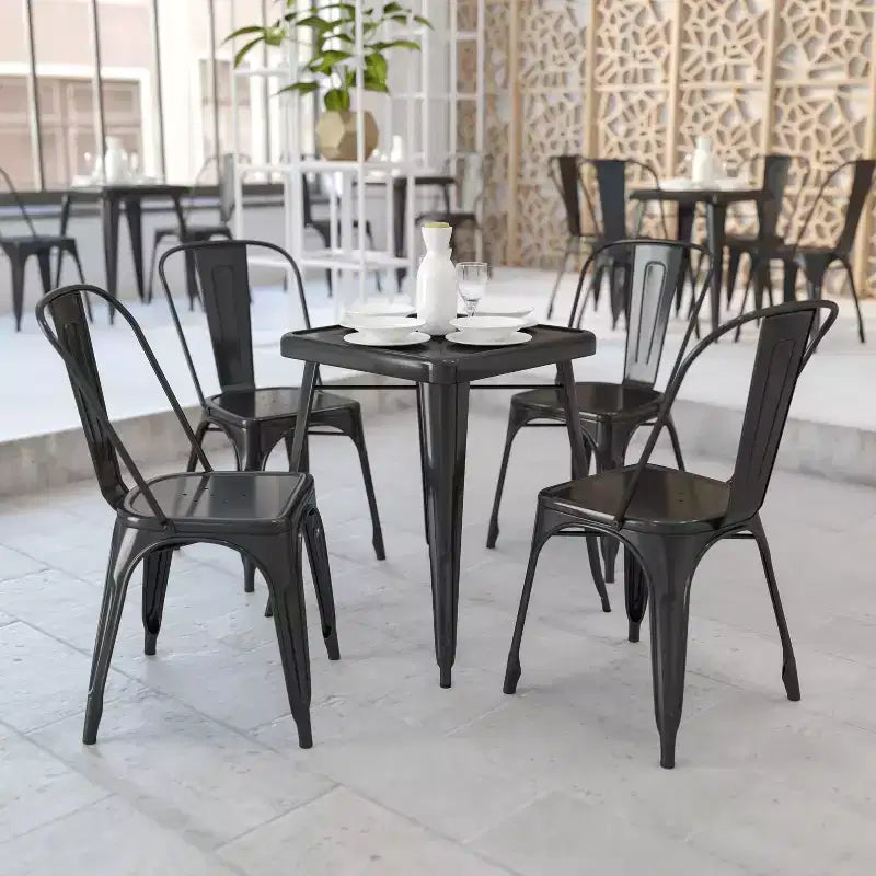 Ensemble de table carrée en métal de qualité commerciale Flash Furniture 23,75 po avec 2 chaises empilables pour l'intérieur et l'extérieur
