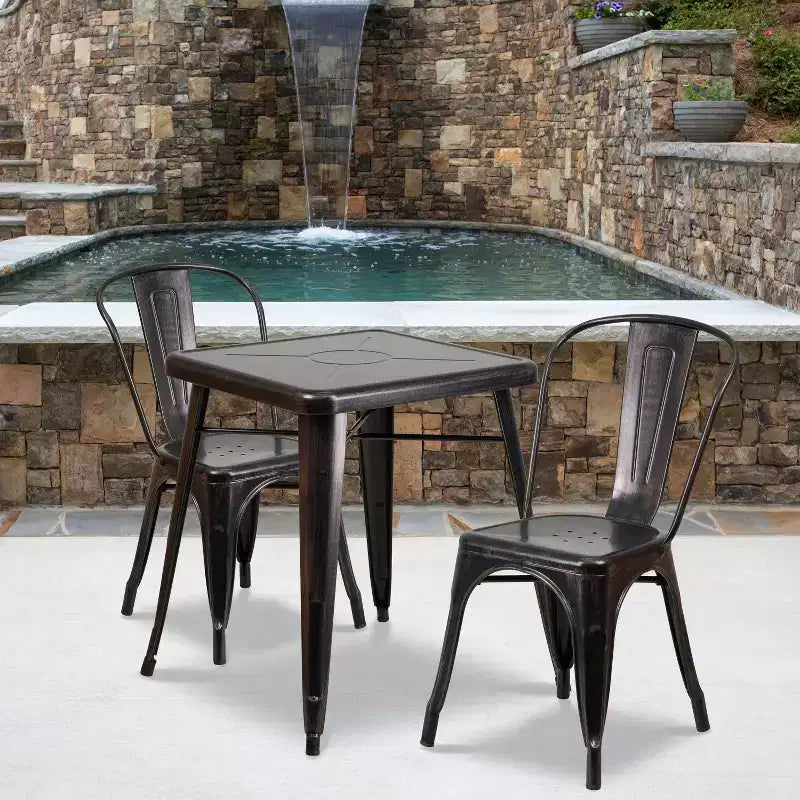 Ensemble de table carrée en métal de qualité commerciale Flash Furniture 23,75 po avec 2 chaises empilables pour l'intérieur et l'extérieur