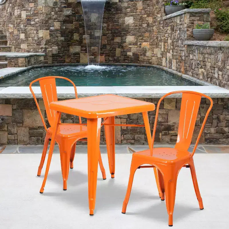Ensemble de table carrée en métal de qualité commerciale Flash Furniture 23,75 po avec 2 chaises empilables pour l'intérieur et l'extérieur