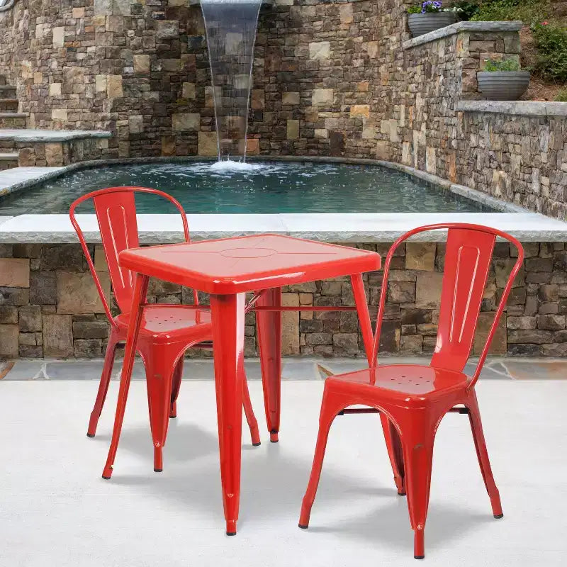 Ensemble de table carrée en métal de qualité commerciale Flash Furniture 23,75 po avec 2 chaises empilables pour l'intérieur et l'extérieur