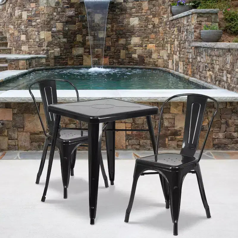 Ensemble de table carrée en métal de qualité commerciale Flash Furniture 23,75 po avec 2 chaises empilables pour l'intérieur et l'extérieur