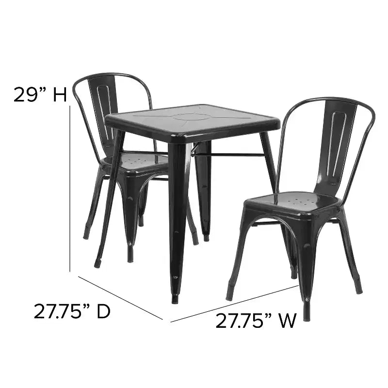 Ensemble de table carrée en métal de qualité commerciale Flash Furniture 23,75 po avec 2 chaises empilables pour l'intérieur et l'extérieur