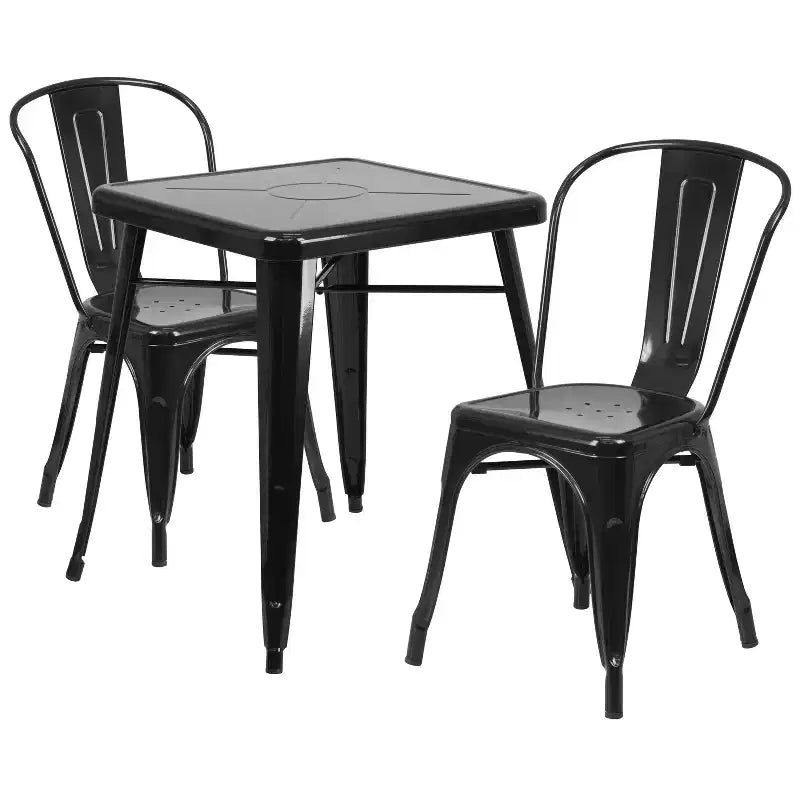 Ensemble de table carrée en métal de qualité commerciale Flash Furniture 23,75 po avec 2 chaises empilables pour l'intérieur et l'extérieur