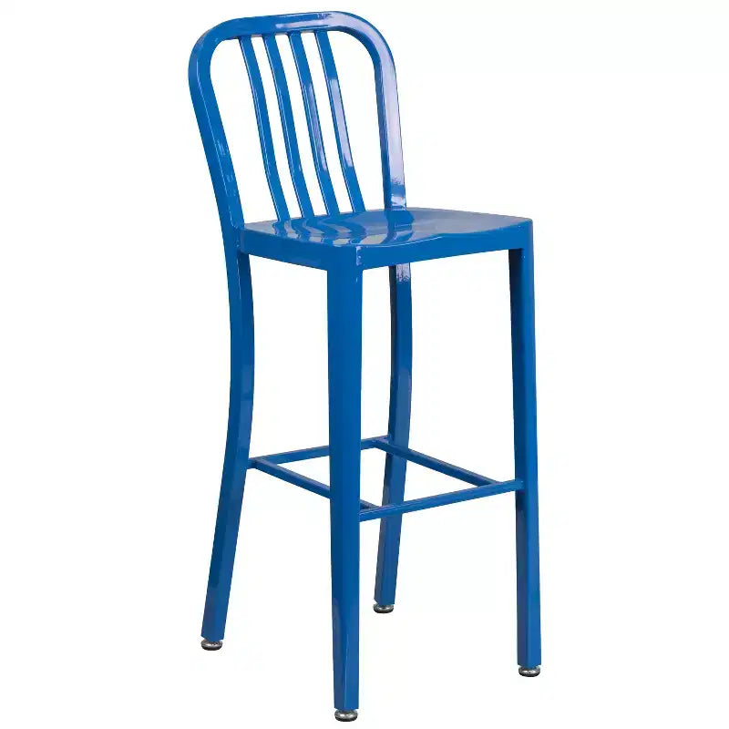 Flash Furniture Table de bar ronde 24" en métal de qualité commerciale pour intérieur/extérieur avec 2 tabourets à dossier à lattes verticales