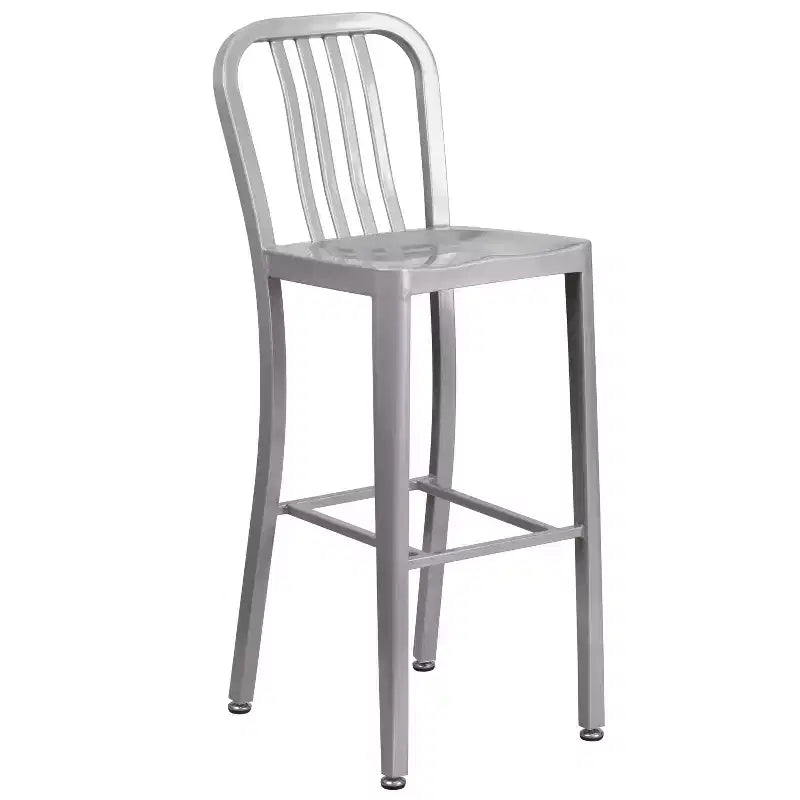 Flash Furniture Table de bar ronde 24" en métal de qualité commerciale pour intérieur/extérieur avec 2 tabourets à dossier à lattes verticales