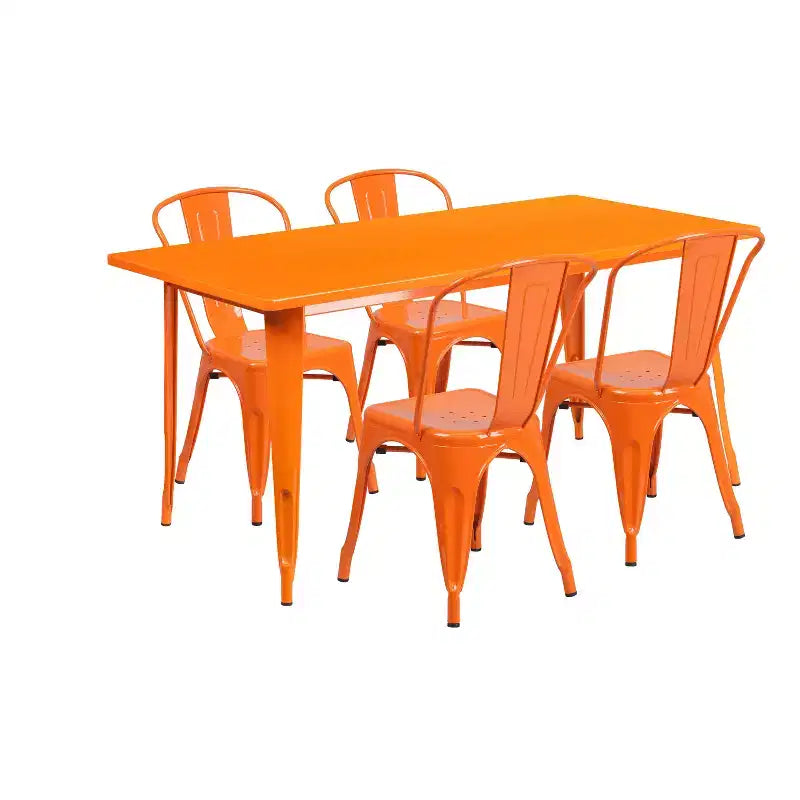 Flash Furniture Commercial Grade 31.5 x 63 Rectangular Metal Indoor-Outdoor Table Set with 4 Stack Chairs