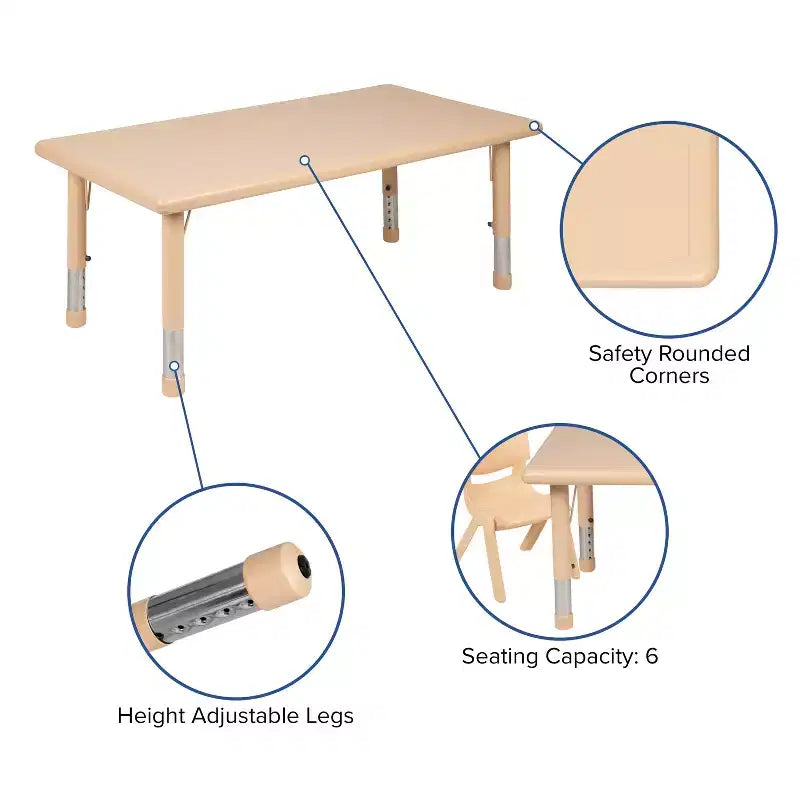 Flash Furniture Ensemble Table d'Activité Rectangulaire en Plastique, 61 x 122 cm, Réglable en Hauteur, avec 4 Chaises