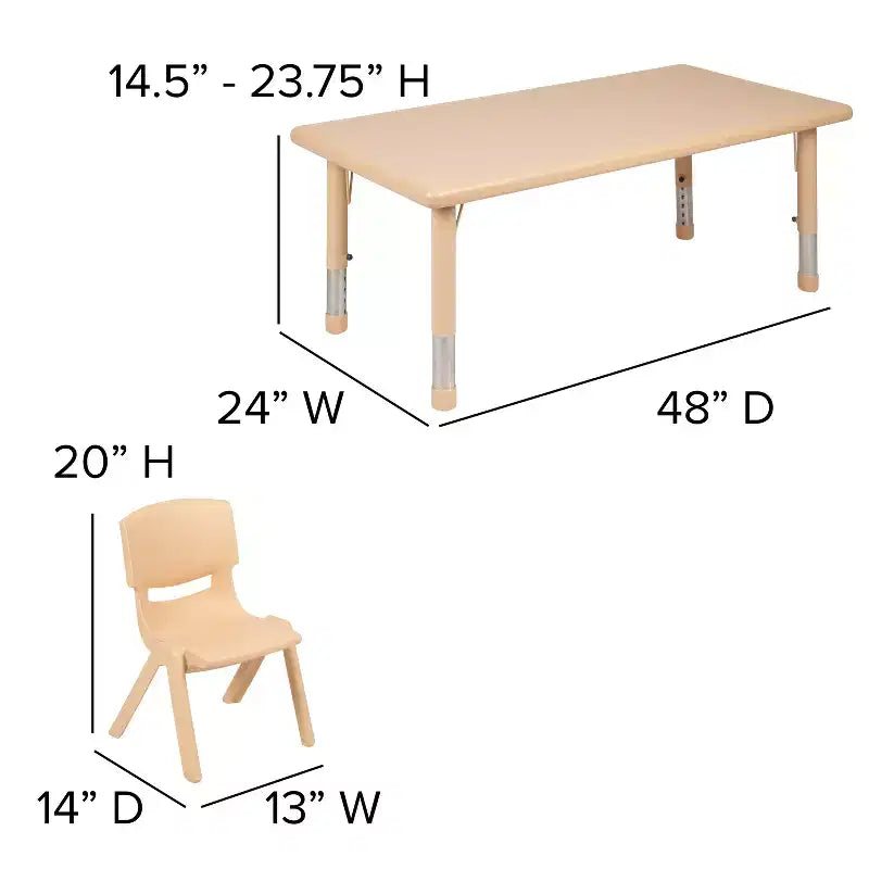 Flash Furniture Ensemble Table d'Activité Rectangulaire en Plastique, 61 x 122 cm, Réglable en Hauteur, avec 4 Chaises