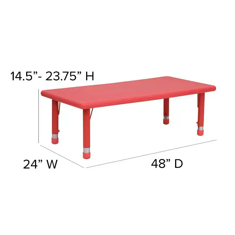 Flash Furniture Ensemble Table d'Activité Rectangulaire en Plastique, 61 x 122 cm, Réglable en Hauteur, avec 4 Chaises