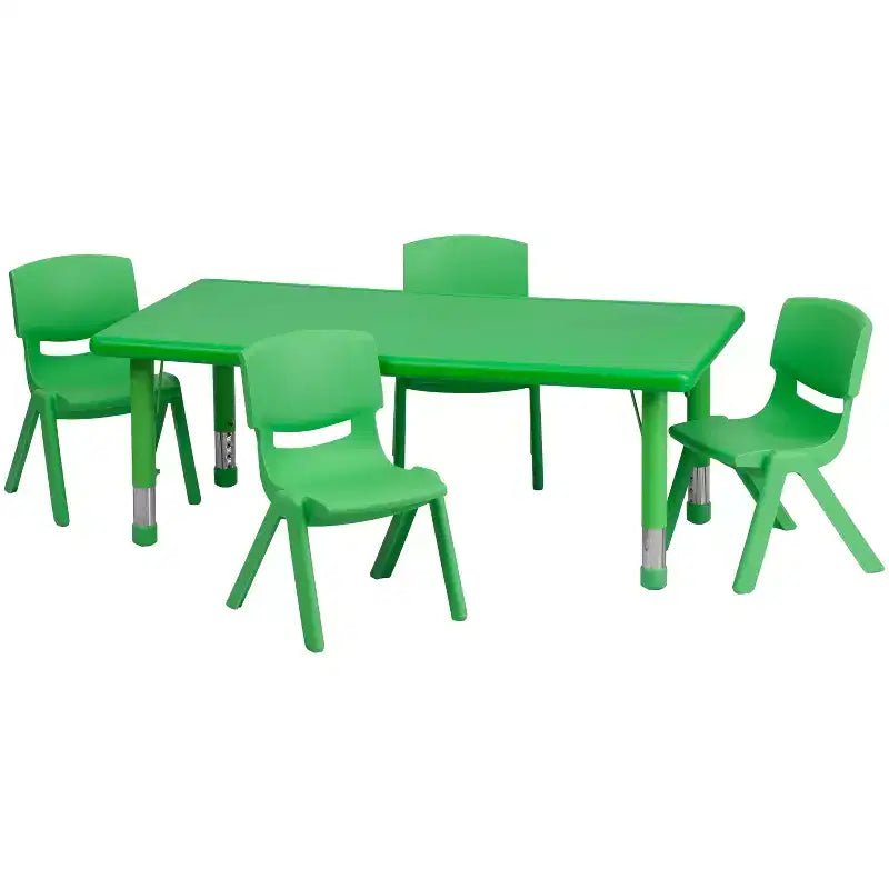 Flash Furniture Ensemble Table d'Activité Rectangulaire en Plastique, 61 x 122 cm, Réglable en Hauteur, avec 4 Chaises