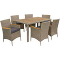 Sunnydaze Outdoor Rattan and Acacia Wood Foxford Patio Dining Set with Table, Chairs, and Seat Cushions - Gray - 7pc