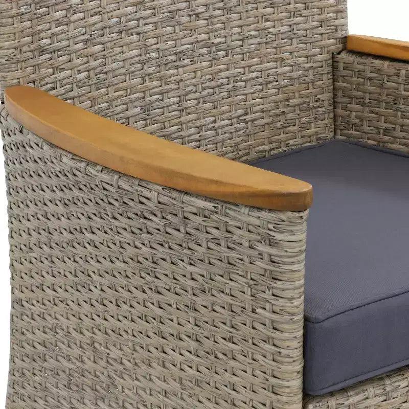 Sunnydaze Ensemble de salle à manger d'extérieur Foxford en rotin et bois d'acacia avec table, chaises et coussins d'assise – Gris – 7 pièces