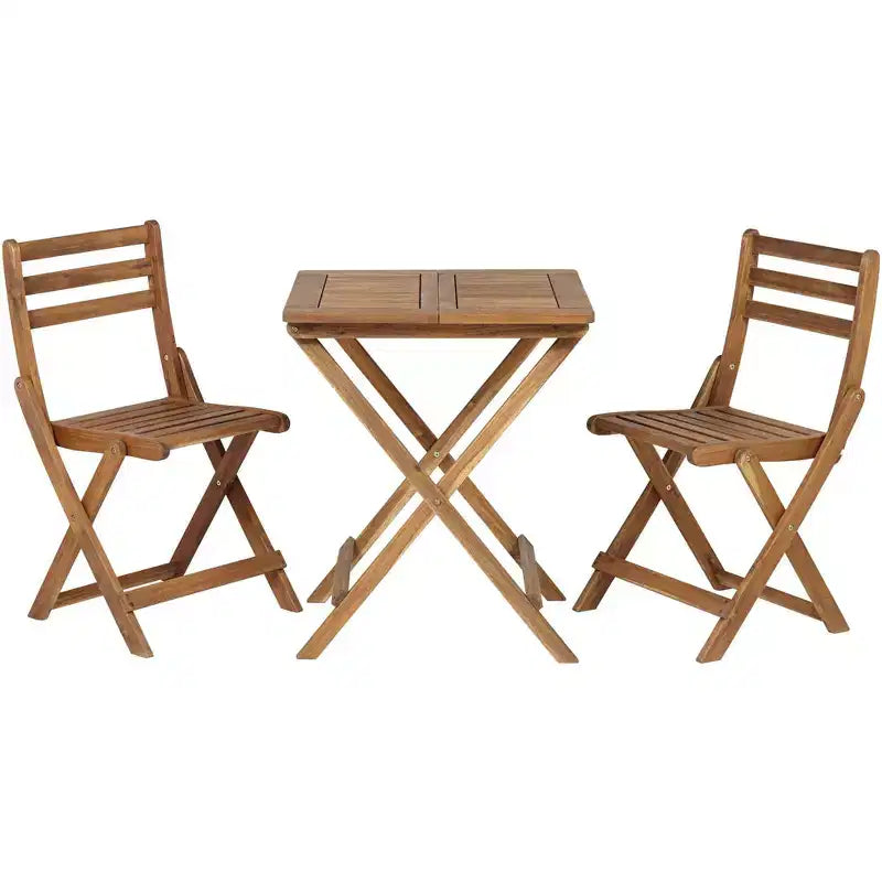 Teal Island Designs Coastal Wood 3-Piece Outdoor Bistro Folding Square Dining Table And Chairs 23 1/2 Wide Natural for Front Porch Patio