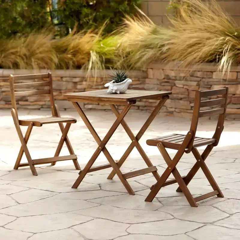 Teal Island Designs Ensemble bistrot pliant 3 pièces en bois naturel pour extérieur, table et chaises de 60 cm de large pour terrasse ou porche