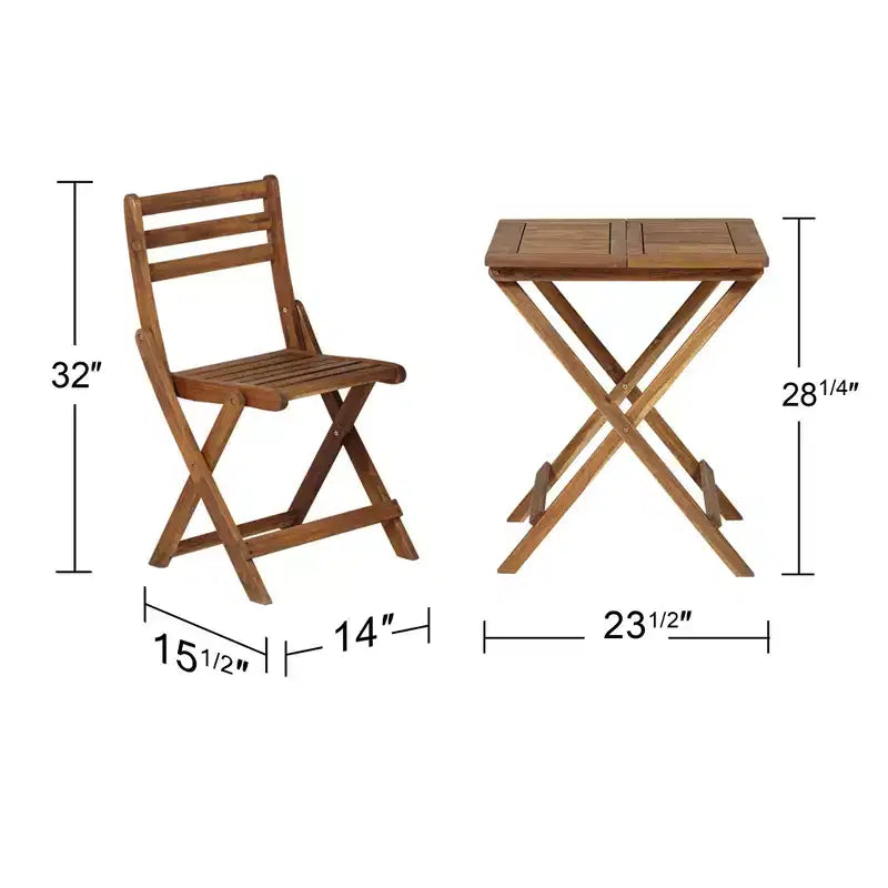 Teal Island Designs Ensemble bistrot pliant 3 pièces en bois naturel pour extérieur, table et chaises de 60 cm de large pour terrasse ou porche
