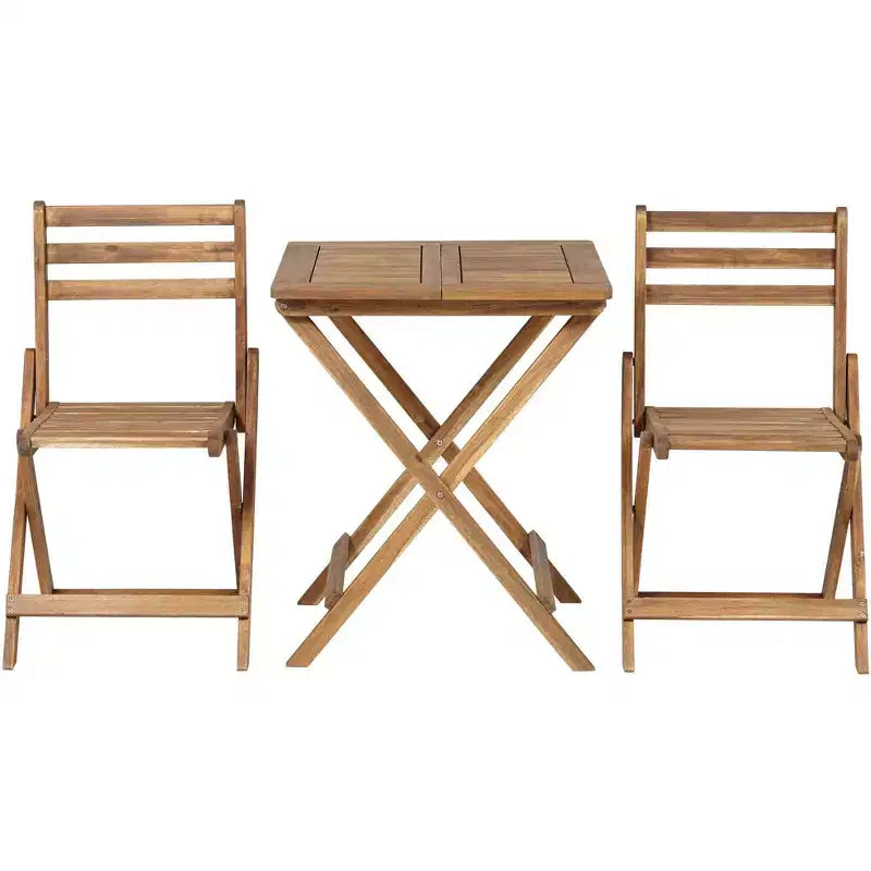 Teal Island Designs Ensemble bistrot pliant 3 pièces en bois naturel pour extérieur, table et chaises de 60 cm de large pour terrasse ou porche