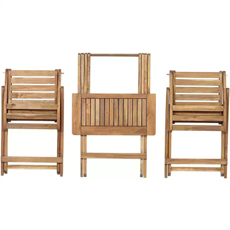 Teal Island Designs Ensemble bistrot pliant 3 pièces en bois naturel pour extérieur, table et chaises de 60 cm de large pour terrasse ou porche