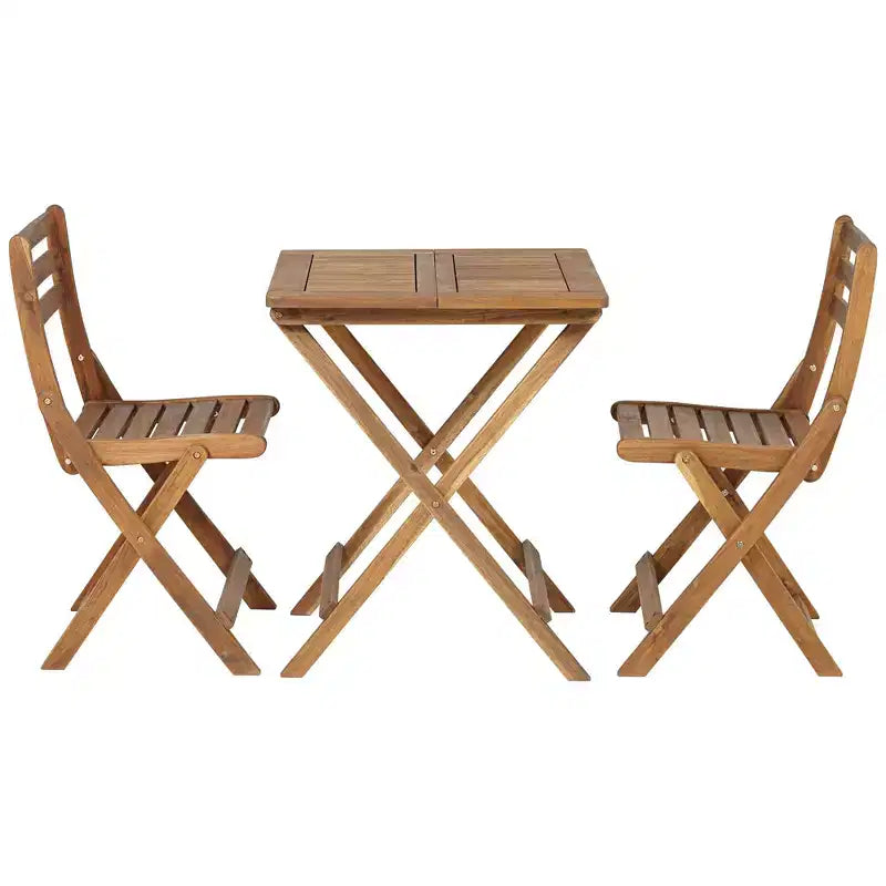 Teal Island Designs Ensemble bistrot pliant 3 pièces en bois naturel pour extérieur, table et chaises de 60 cm de large pour terrasse ou porche