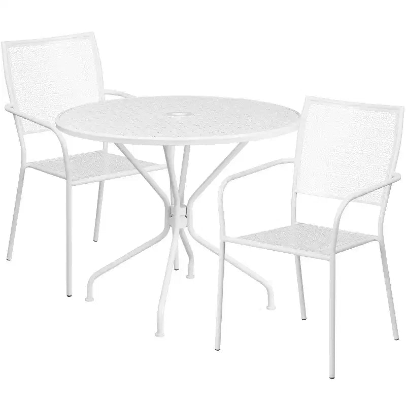 Flash Furniture Oia Commercial Grade 35.25 Round Indoor-Outdoor Steel Patio Table Set with 2 Square Back Chairs